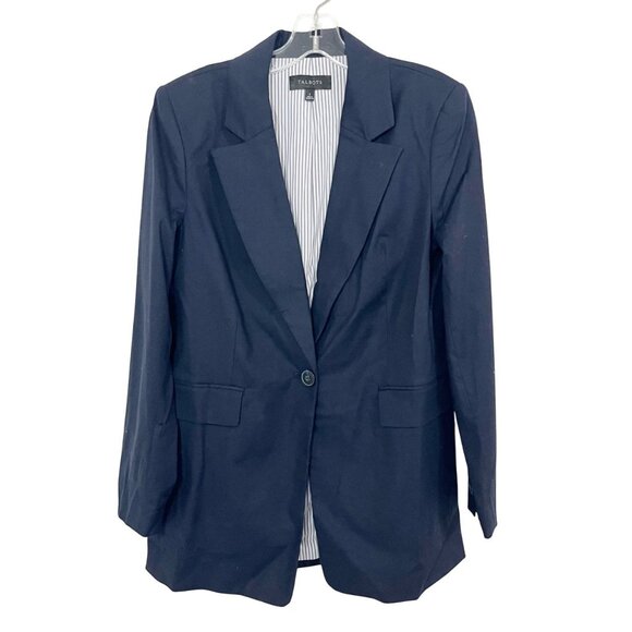 Talbots Women's Navy Blue Single Button Blazer Linen Business Career - Size 2 - Picture 1 of 6